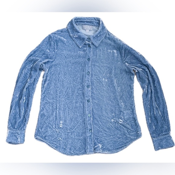 J Jill Pure Collection Light Blue Crushed Velvet Shirt 4 S Festival Fairy Core - Picture 1 of 5